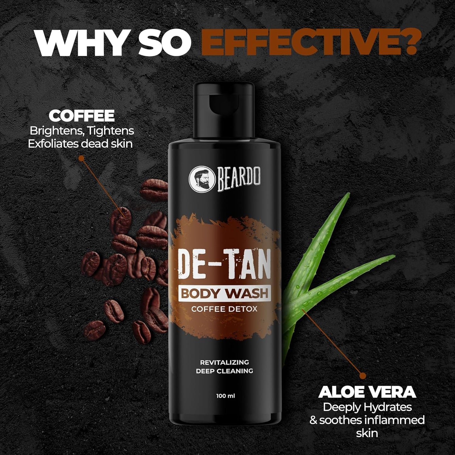 Beardo De-Tan Body Wash for Men, 200ml | Tan Removal and Caffeine Body Wash | Detan With Coffee & Aloe Extracts | For Body & Face | Refreshing Fragrance