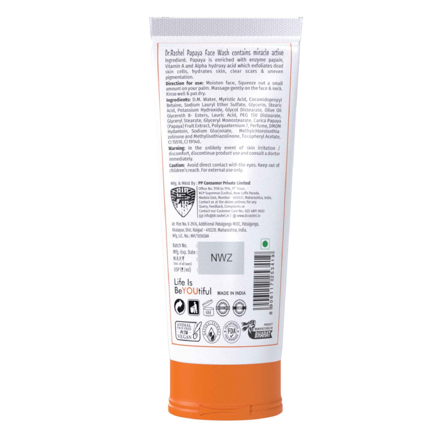 Dr.Rashel Papaya Face Wash - 100 Ml