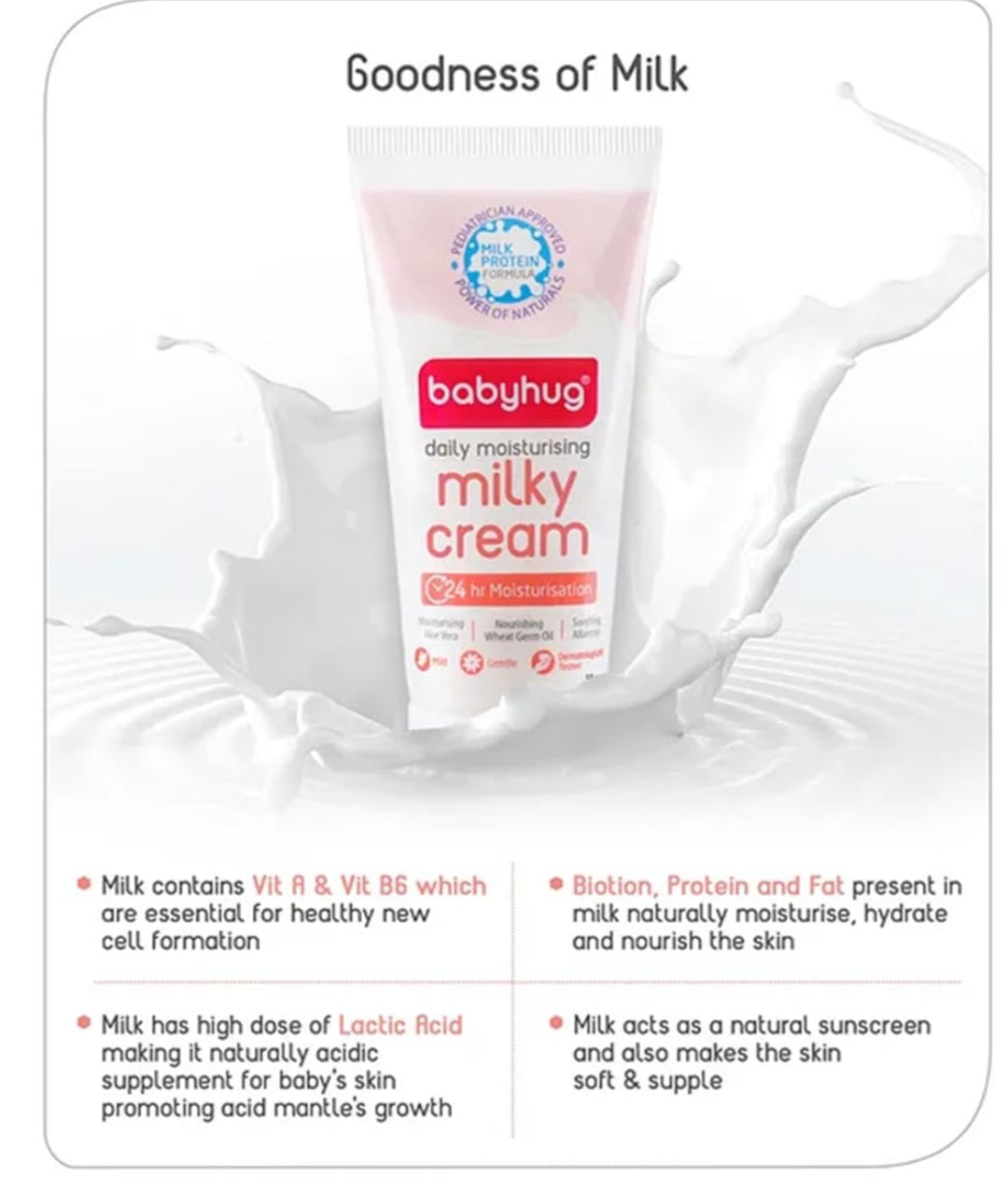 Babyhug Daily Milk Protien Formula,Daily full Body and Face Moisturizing milky cream / Ideal for New born babies Delicate skin- 50g