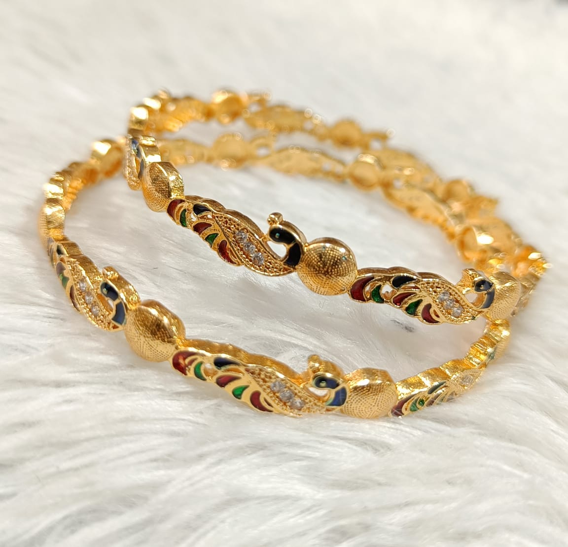 Gold Plated Bangle (Pair) / Gift for Women and Girls/ White and Red American Diamond studded bangle