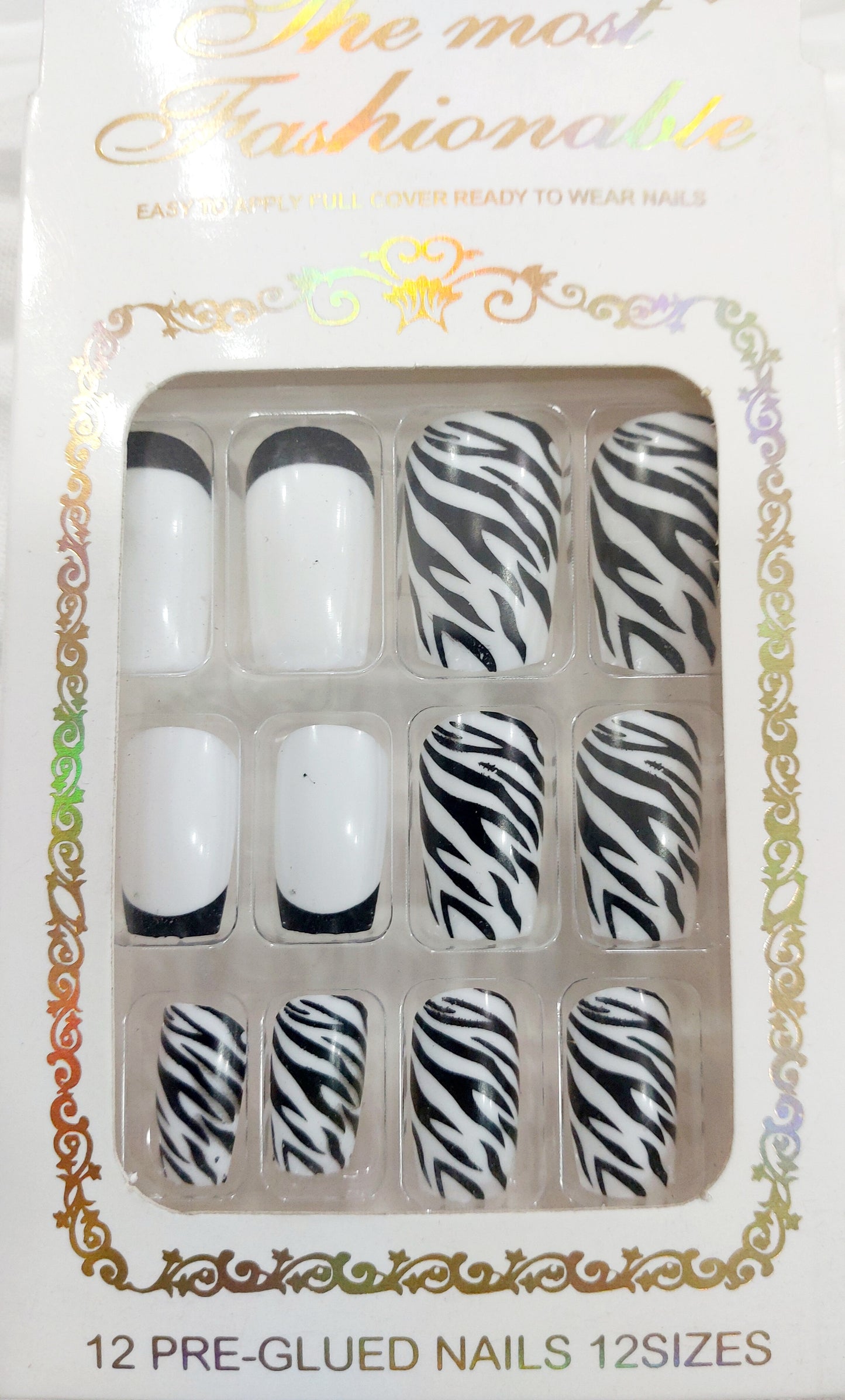 The Fashion Nail Art Manicure Nail Reusable Self Adhesive sticker ( Multicolored) 12 piece