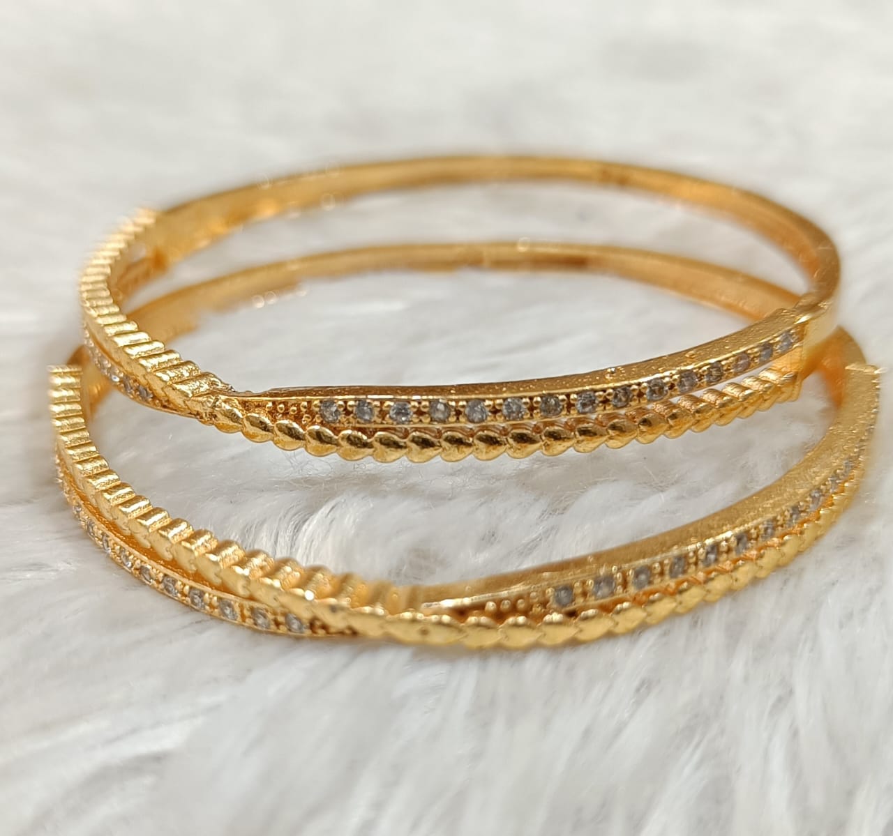 Gold Plated Bangle (Pair) / Gift for Women and Girls/ White and Red American Diamond studded bangle