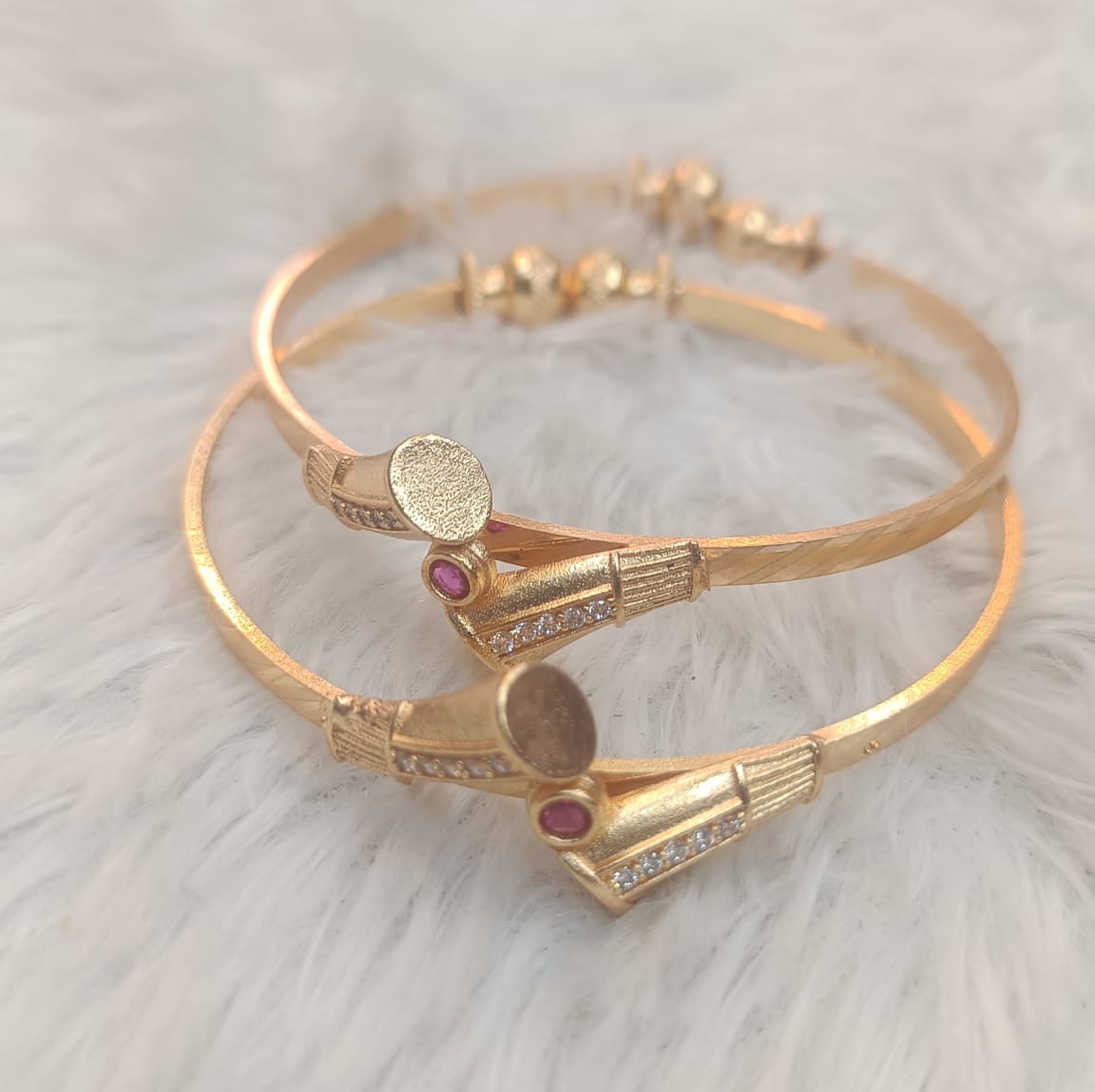 Gold Plated Bangle (Pair) / Gift for Women and Girls/ White and Red American Diamond studded bangle